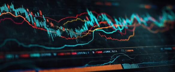 The dynamic financial graph illustrating market trends and data analysis visualizations.