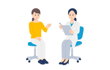 問診する女性医師と女性患者【人物ベクターイラスト素材】
