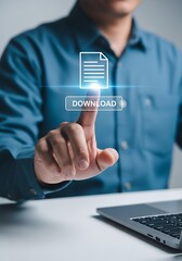 Man finger touching download button image