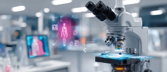 The microscope highlighting innovative technology and digital visualization in modern research.