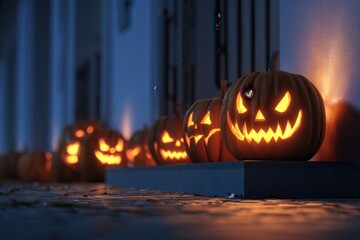 Fototapeta premium Glowing Jack o' Lanterns on a Dark Halloween Night
