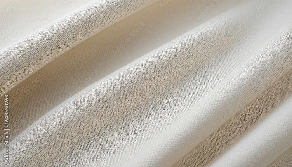 Poster close up of a folded light beige fabric with a subtle texture and soft shadows creating depth