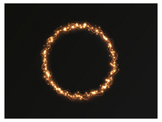 Light, gold, twirl, glowing frame PNG. This PNG Overlay with transparent ftame features a curved golden line with spark effects, perfect for luxury, magic, and festive artworks.