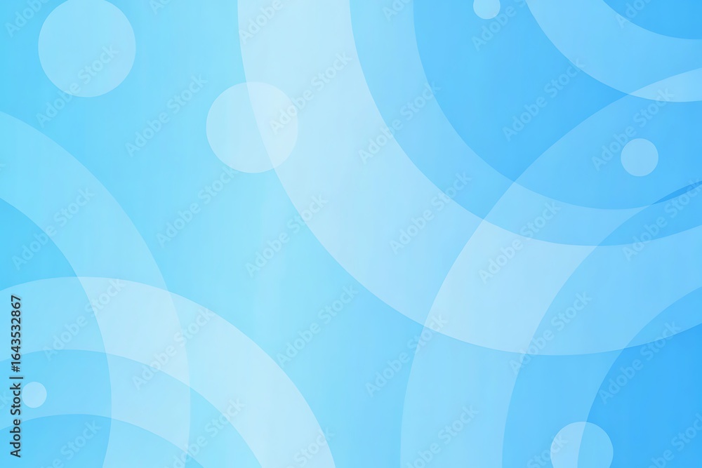 Poster abstract light blue background with soft overlapping translucent circles and curves creating a gentl
