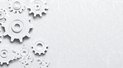 White gears arranged artistically on a textured white background, creating a clean and modern look.