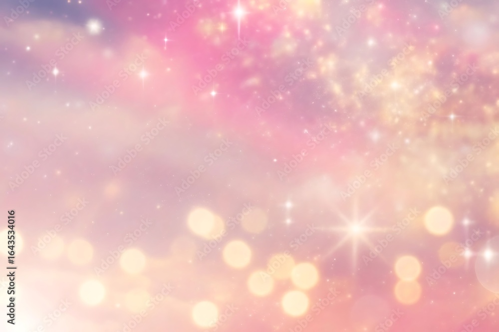 Poster soft focus bokeh lights and sparkles creating a magical dreamy pink and gold abstract background
