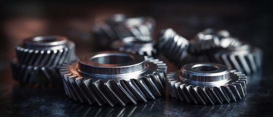 The collection of intricate metallic gears arranged artistically on a workbench.