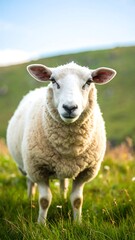 Fototapeta premium Sheep portrait in grassy field