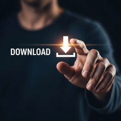 Person touching download icon finger