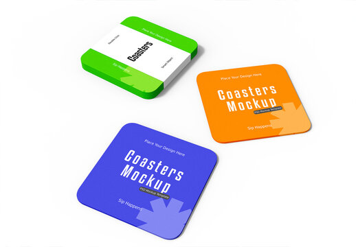 Square Kraft Coasters Mockup
