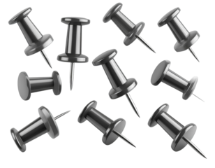 Set of push pins in different angles. Illustration on transparent background.