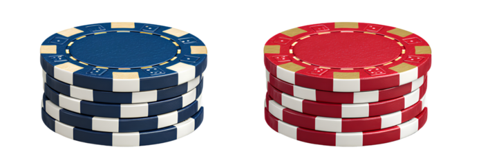 Set of Two Realistic Poker and Casino Chips Images with white Background