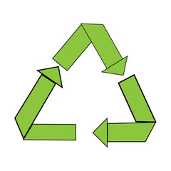 Green recycling symbol with arrows arranged in a triangle.