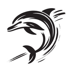Dolphin jumping brush stroke black on white vector illustration