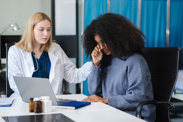 Stressed patient are treated by a psychologist or doctor in a psychiatric clinic.
