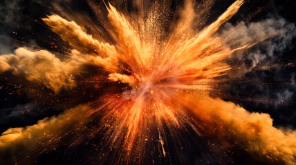 Burst of orange powder on black background