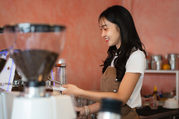 barista making coffee, coffee preparation service concept.