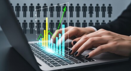 Analyzing business growth and workforce trends on a laptop