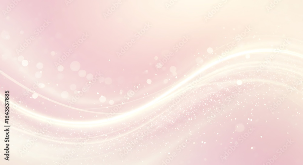 Poster soft pastel pink and cream abstract background with flowing luminous waves and subtle sparkling ligh