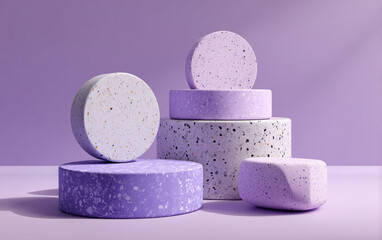 Lilac colored round shaped Terrazzo Blocks on lilac background