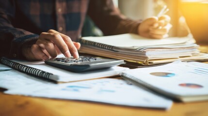 The calculator and papers representing financial planning and analysis in an office setting.