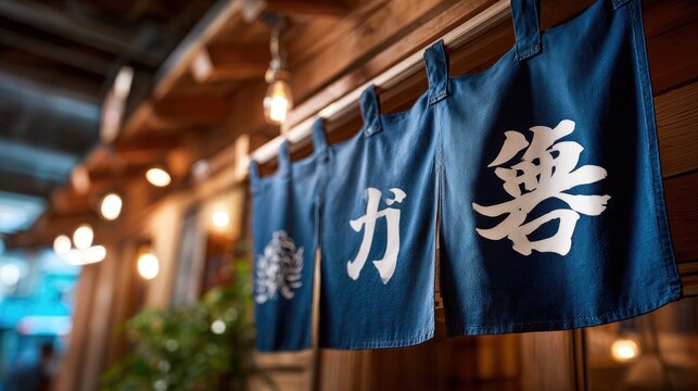 A traditional noren curtain hanging at the entrance of a Japanese onsen with the kanji curtain