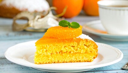 Slice of orange cake on a plate