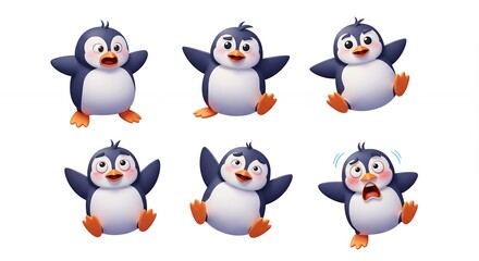 Fototapeta premium Cartoon penguin characters with various emotions