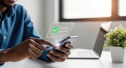 Person using smartphone with digital verification and checkmark