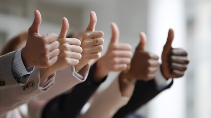 The group of diverse hands giving enthusiastic thumbs-up signs for approval