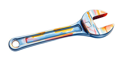 Isolated adjustable wrench on a transparent background, watercolor painting style