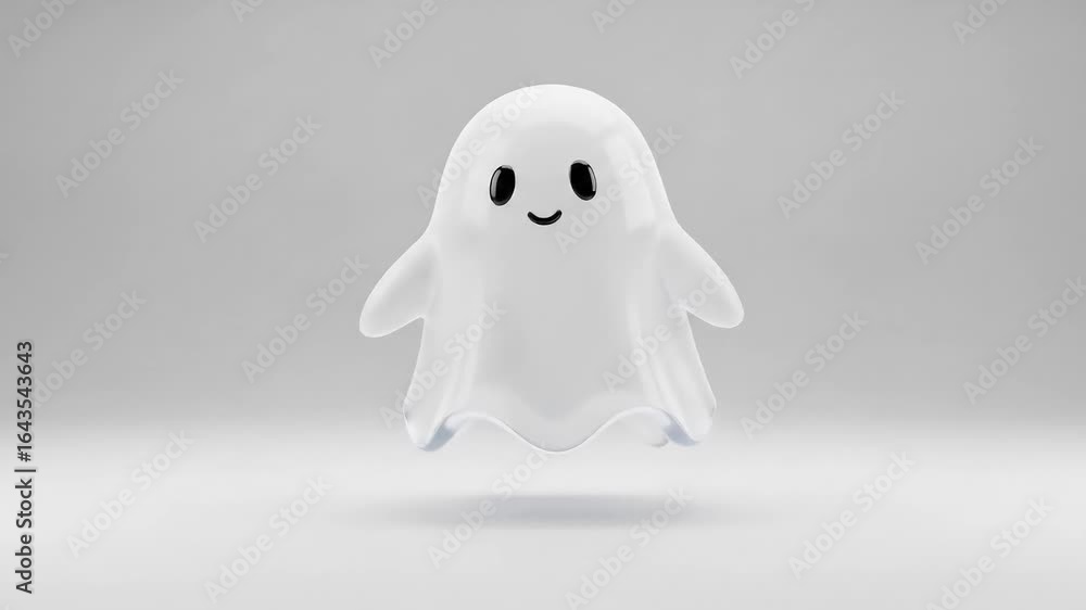 Aufkleber cute animated ghost character floating in a minimalistic background, evoking a playful halloween vib