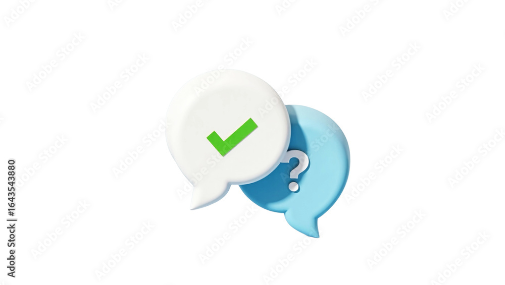 Fototapete two speech bubbles one with a checkmark and another with a question mark isolated on transparent bac