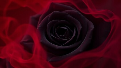 Naklejka premium Halloween a close up of a dark rose surrounded by red smoke creating a dramatic and romantic atmosphere halloween design 