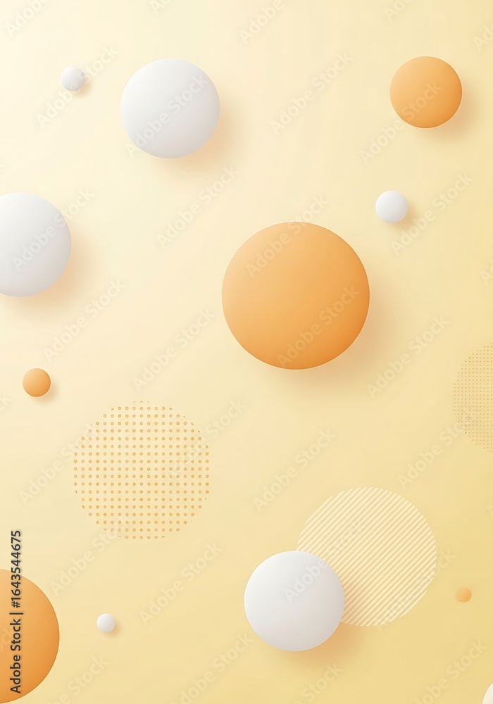Aufkleber soft pastel yellow background with floating abstract spheres and gentle shadows creating a serene an