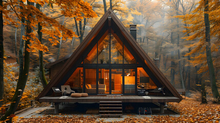 Small cabin woods fire burning, black