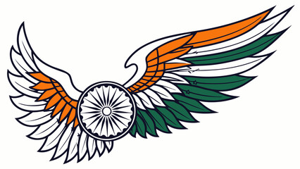 Obraz premium Freedom Wings Vector – Angel or bird wings in Indian tricolor with Ashoka Chakra center, perfect for patriotic Independence Day and Republic Day celebration designs.