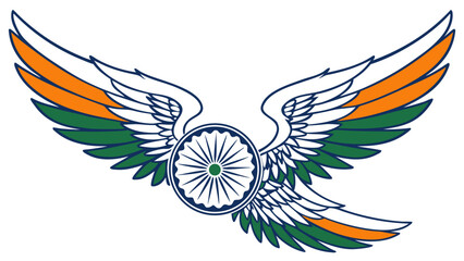 Freedom Wings Vector – Angel or bird wings in Indian tricolor with Ashoka Chakra center, perfect for patriotic Independence Day and Republic Day celebration designs.

