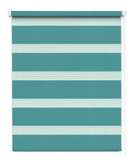 A blue and white striped curtain