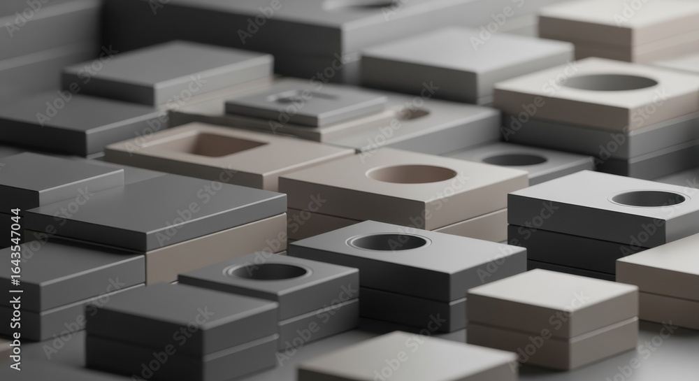 Poster 3d rendering of innovative modular building blocks in a minimalist architectural concept.
