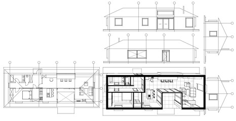 traditional house sketch plan 3D illustration
