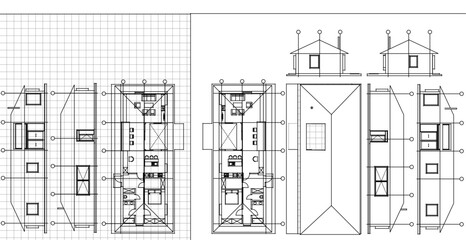 traditional house sketch plan 3D illustration