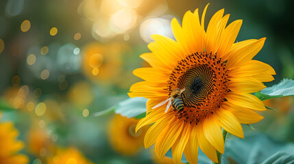 Fototapeta premium Bee sunflower, yellow