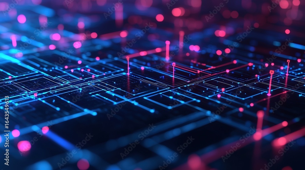 Aufkleber a vibrant, abstract representation of technology with glowing lines and dots, suggesting data flow a