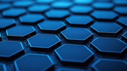 A close-up view of a textured surface featuring interlocking hexagonal shapes in a blue, futuristic design.