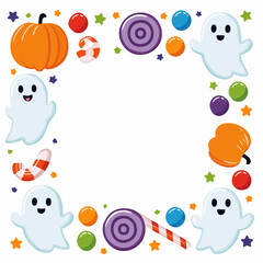 おばけとキャンディのハロウィンフレーム（ベクター）