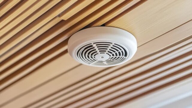 White ceiling vent on wooden slatted ceiling