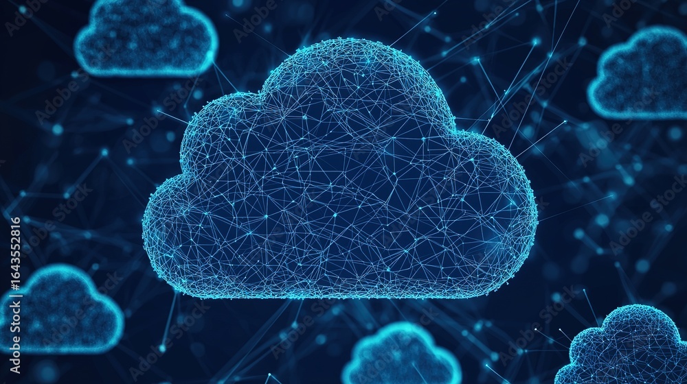 Poster a digital representation of interconnected clouds, symbolizing cloud computing and data networks in 