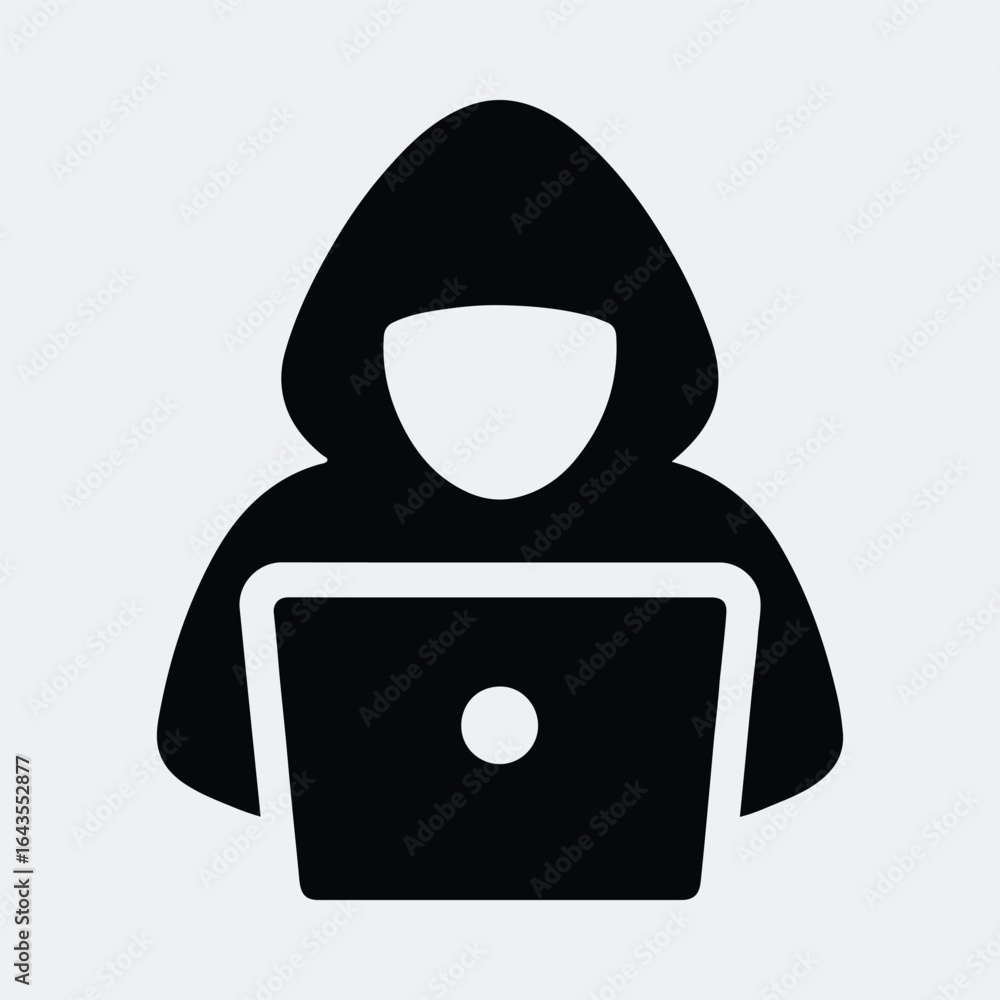 Aufkleber silhouette hacker coding on laptop vector illustration