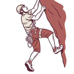 Fototapeta premium Vector illustration of a rock climber ascending a cliff face with determination